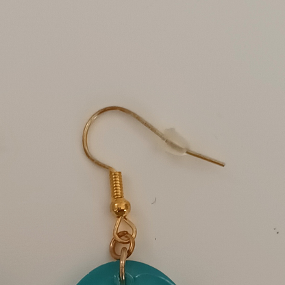 Boucles d'oreilles résine turquoise doré lune étoiles - Ovales cosmiques ultra-légères - Bijou artisanal unique fait main