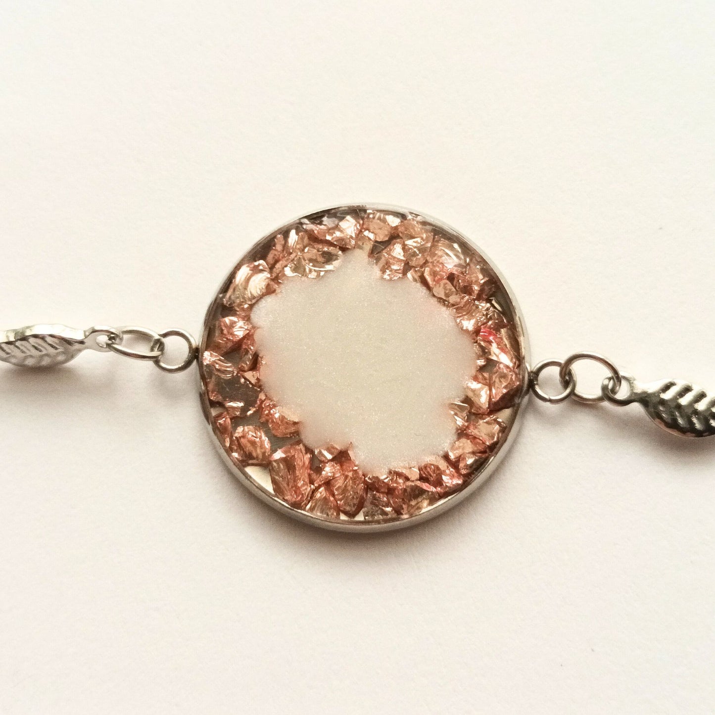 Bracelet Résine Mica Blanc & Cristaux Rose Gold