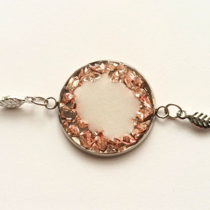 Bracelet Résine Mica Blanc & Cristaux Rose Gold