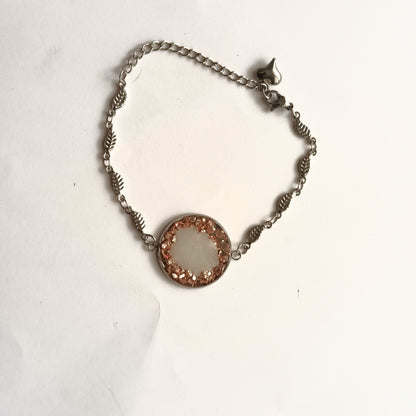 Bracelet Résine Mica Blanc & Cristaux Rose Gold