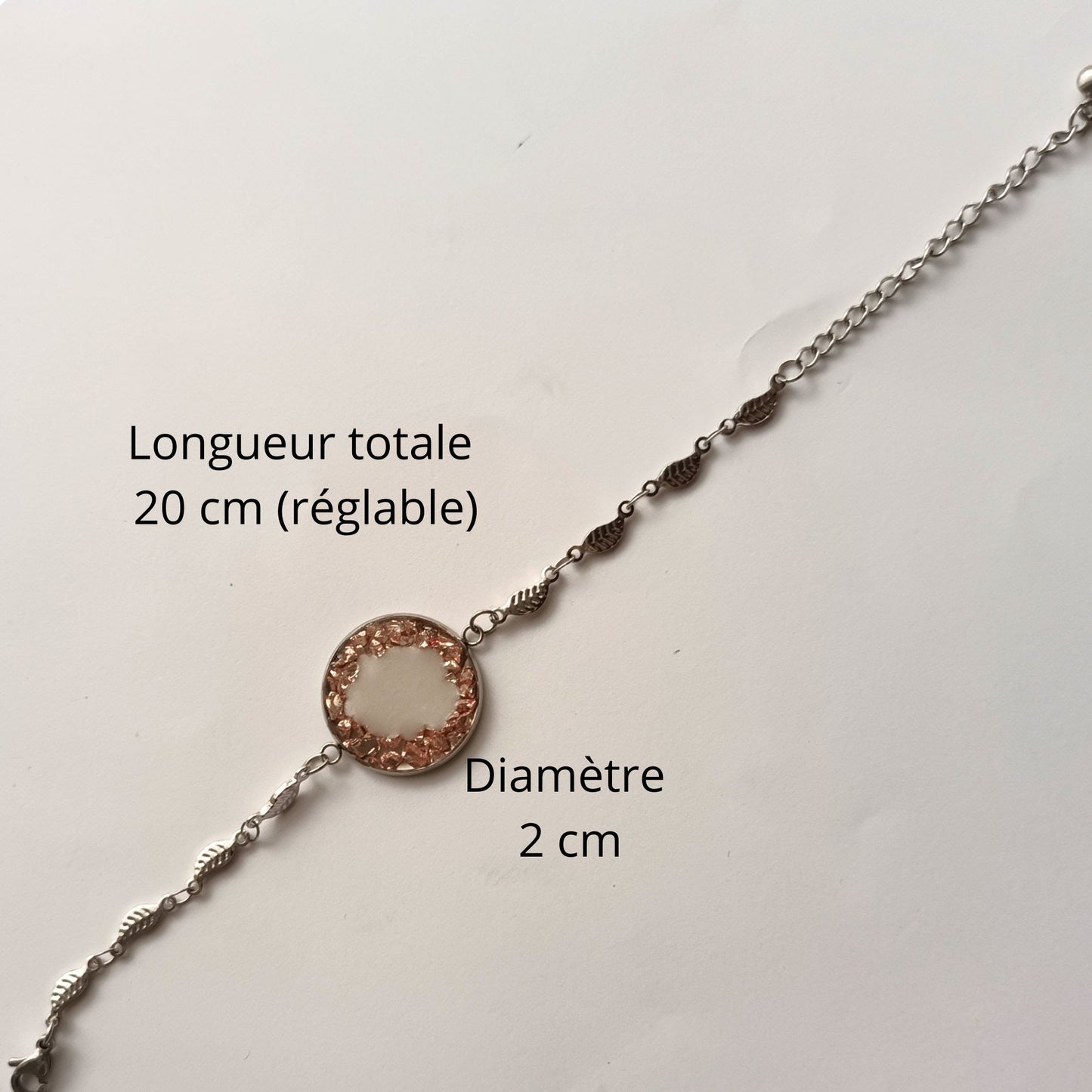 Bracelet Résine Mica Blanc & Cristaux Rose Gold