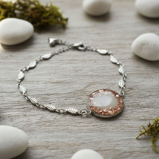 Bracelet Résine Mica Blanc & Cristaux Rose Gold