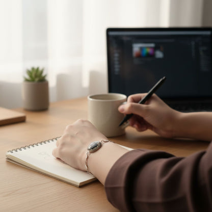 Bracelet Chaîne "Éclat Noir et Feuille" - Acier Inox & Résine