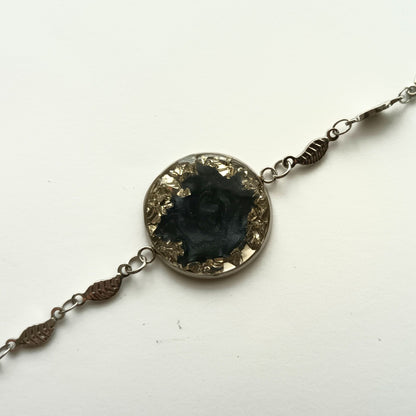 Bracelet Chaîne "Éclat Noir et Feuille" - Acier Inox & Résine