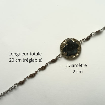 Bracelet Chaîne "Éclat Noir et Feuille" - Acier Inox & Résine
