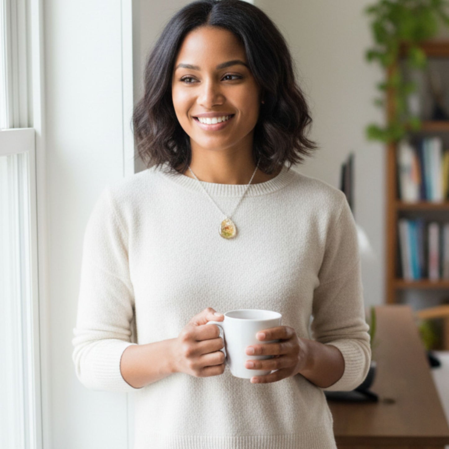 Collier pendentif résine fleurs séchées mousse - Nature transparent bronze doré - Bijou artisanal unique fait main