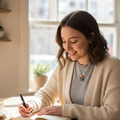 Collier pendentif résine fleur orange bleu paillettes hexagones cordon blanc - Forme fleur 5 pétales - Bijou artisanal unique fait main