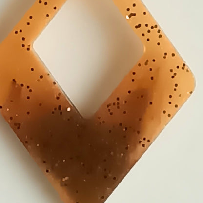 Collier pendentif résine losange doré pailleté ajouré - Géométrique minimaliste - Bijou artisanal unique fait main