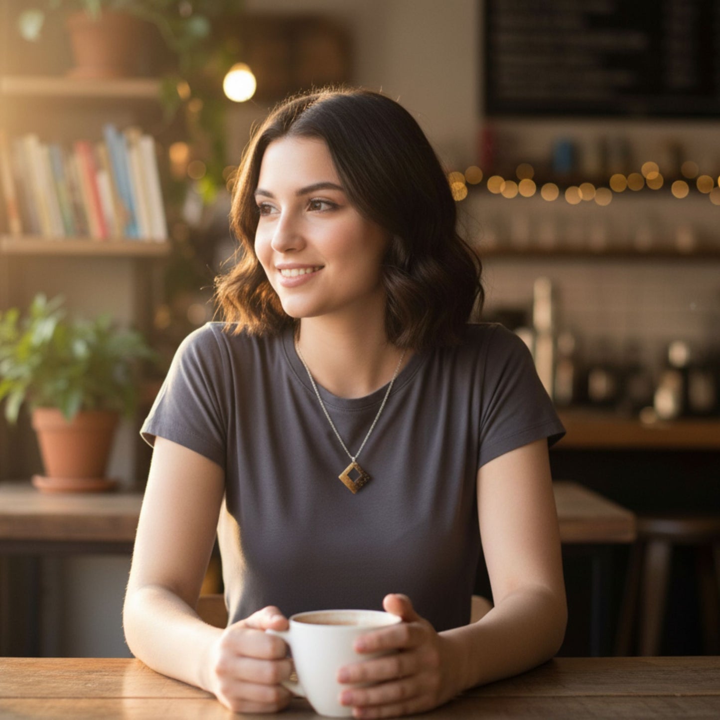 Collier pendentif résine losange doré pailleté ajouré - Géométrique minimaliste - Bijou artisanal unique fait main