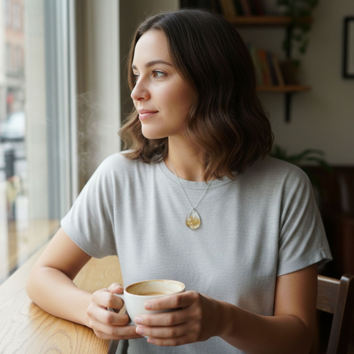 Collier pendentif résine transparent doré pailleté - Rond dégradé lumineux - Bijou artisanal unique fait main