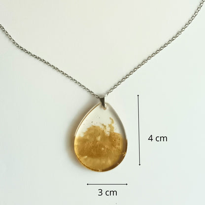 Collier pendentif résine transparent doré pailleté - Rond dégradé lumineux - Bijou artisanal unique fait main