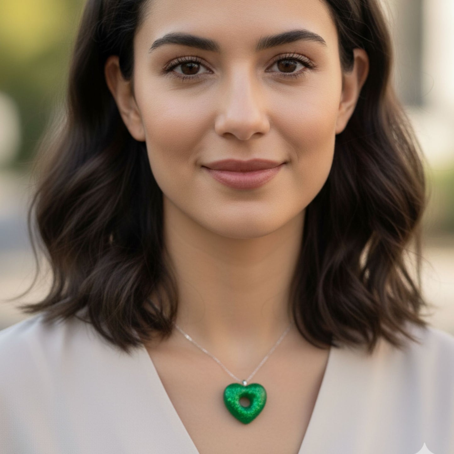 Lot 2 breloques résine cœurs vert émeraude pailleté - Pendentifs DIY romantiques - Accessoires artisanaux uniques faits main