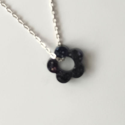 Lot 2 breloques résine fleurs noir pailleté multicolore - Pendentifs DIY floraux - Accessoires artisanaux uniques faits main