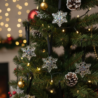 Lot de 7 Suspensions Flocon de Neige en Résine Transparente "Nuit Étoilée"