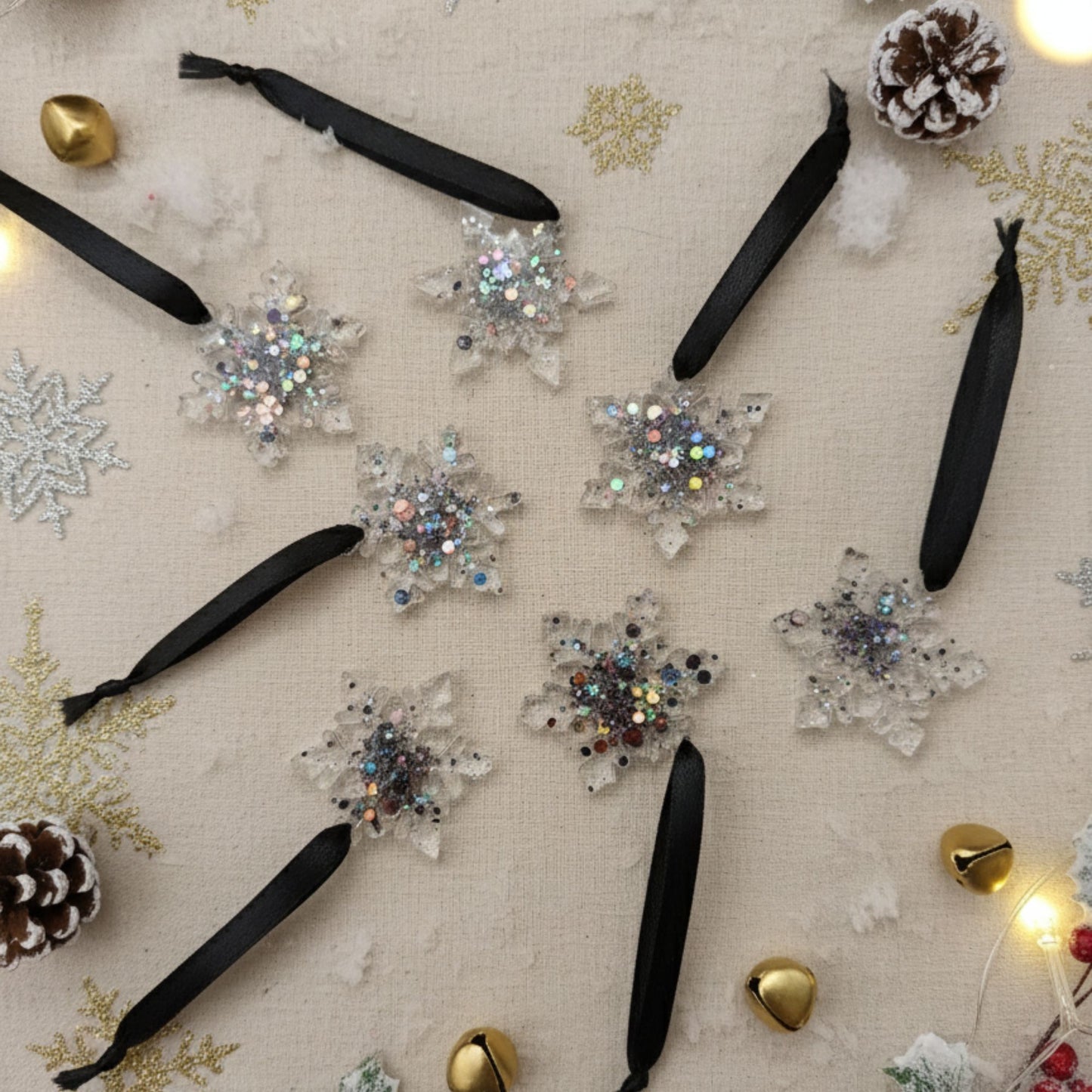 Lot de 7 Suspensions Flocon de Neige en Résine Transparente "Nuit Étoilée"