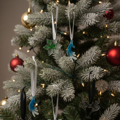 Lot de 7 Suspensions de Noël Variées en Résine - Bleu, Vert et Paillettes