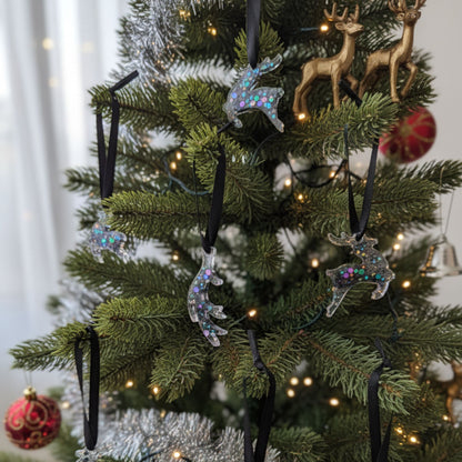 Lot de Suspensions Renne & Bois en Résine Transparente Paillettes