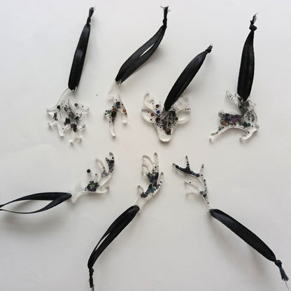 Lot de Suspensions Renne & Bois en Résine Transparente Paillettes