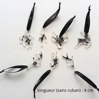 Lot de Suspensions Renne & Bois en Résine Transparente Paillettes