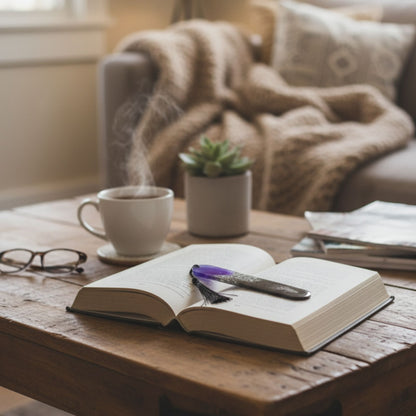 Marque-page résine dégradé violet noir pailleté galaxie pompon noir - Rectangle cosmique étoilé - Accessoire artisanal unique fait main