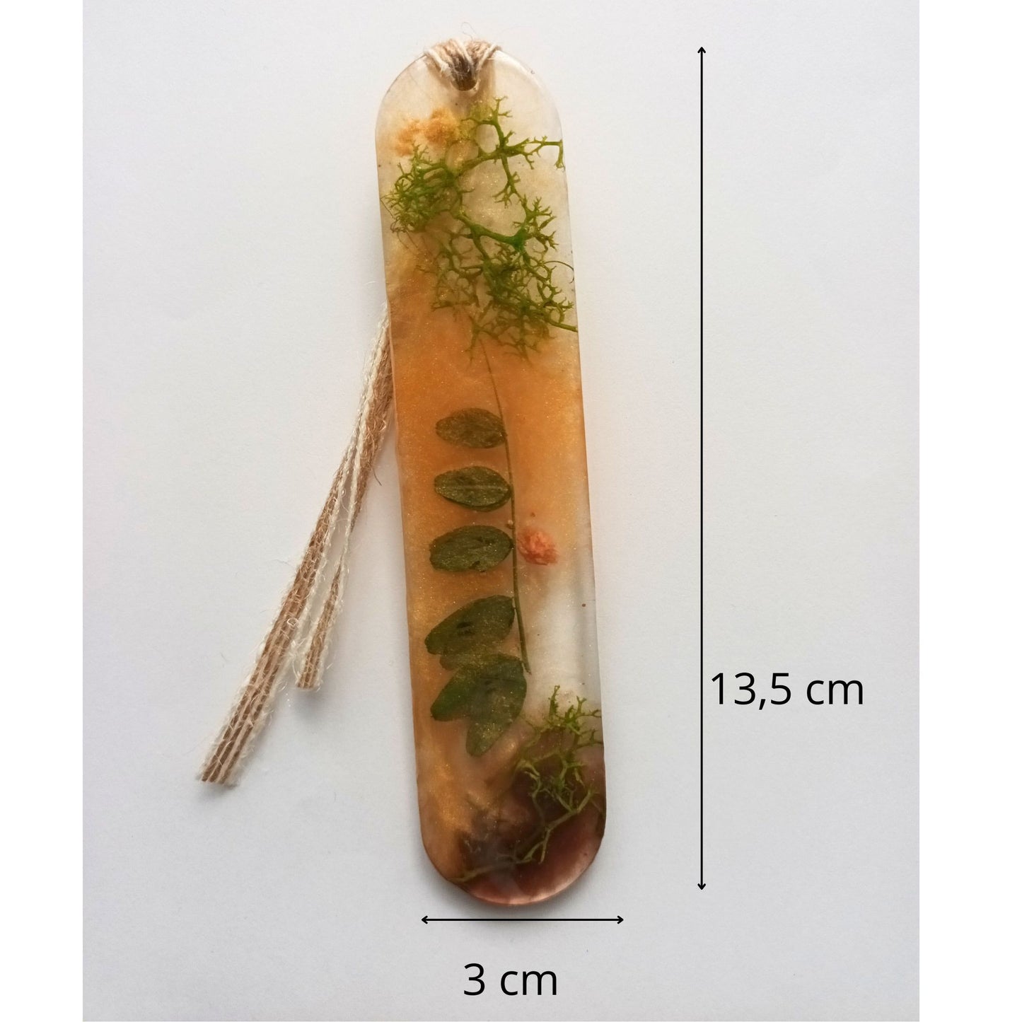 Marque-page résine végétaux séchés mousse fleurs - Rectangle transparent nature - Accessoire artisanal unique fait main