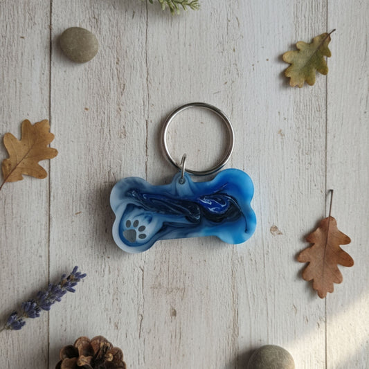 Médaillon d'Identification Os pour Collier - Résine Vague Bleue et Blanche