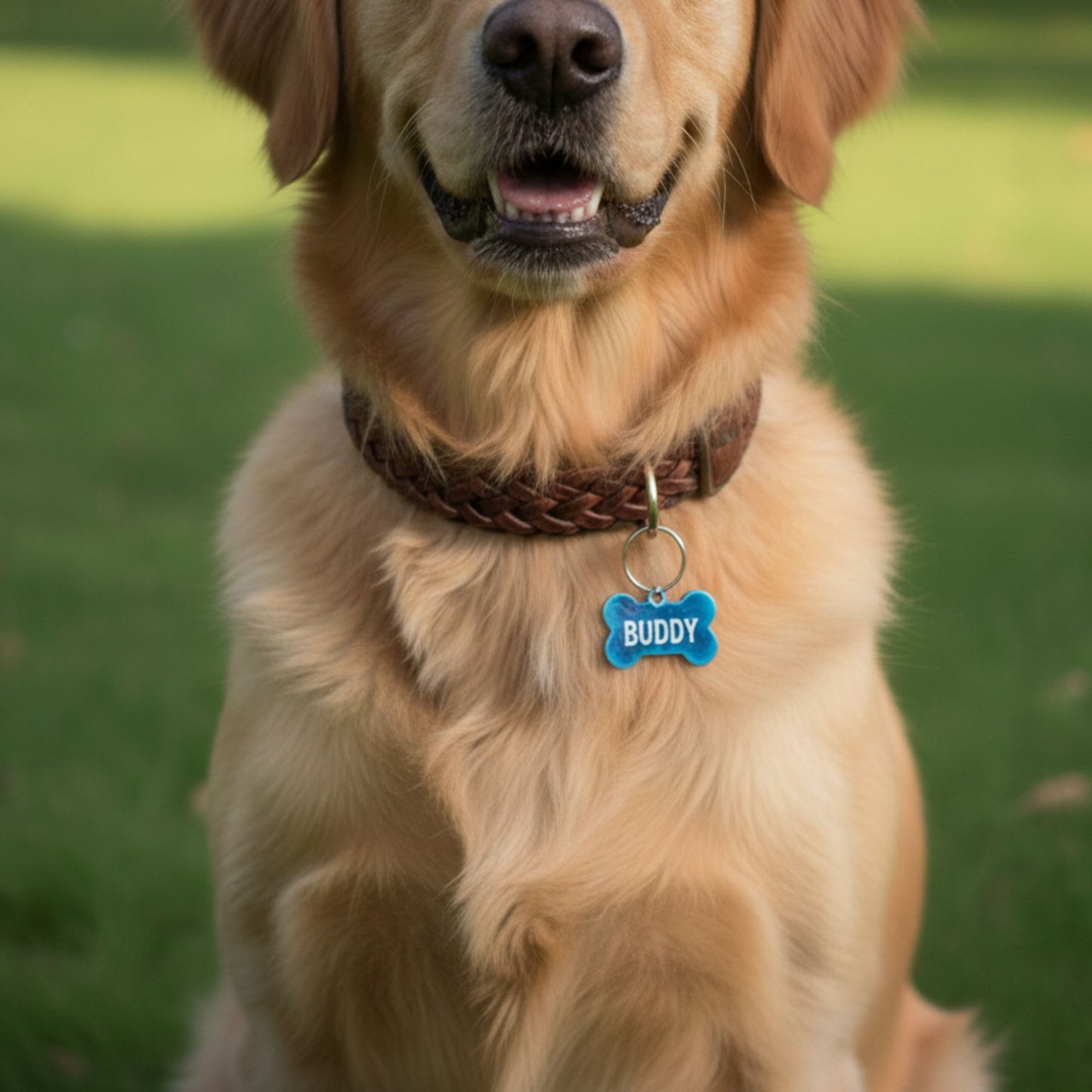 Médaillon d'Identification Os pour Collier - Résine Vague Bleue et Blanche