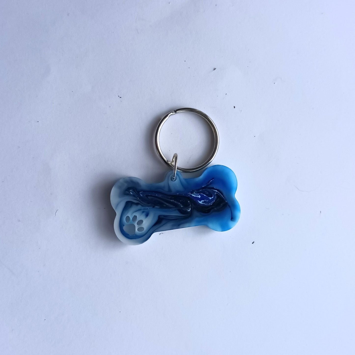 Médaillon d'Identification Os pour Collier - Résine Vague Bleue et Blanche