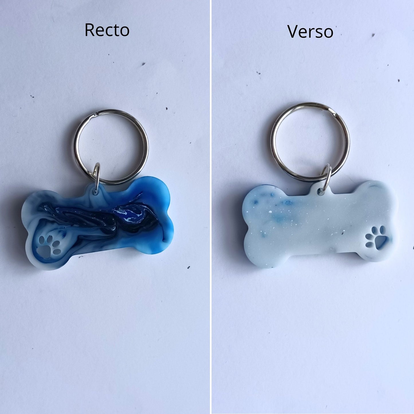 Médaillon d'Identification Os pour Collier - Résine Vague Bleue et Blanche
