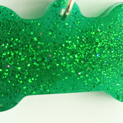 Médaillon d'Identification Os pour Collier - Résine Vert Émeraude Pailleté