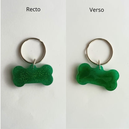 Médaillon d'Identification Os pour Collier - Résine Vert Émeraude Pailleté