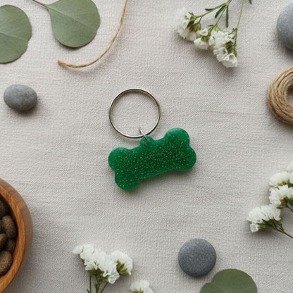 Médaillon d'Identification Os pour Collier - Résine Vert Émeraude Pailleté