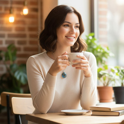 Pendentif Goutte Bleu Kintsugi Doré - Résine Artisanale avec Chaîne