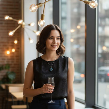 Pendentif Goutte Bleu Kintsugi Doré - Résine Artisanale avec Chaîne