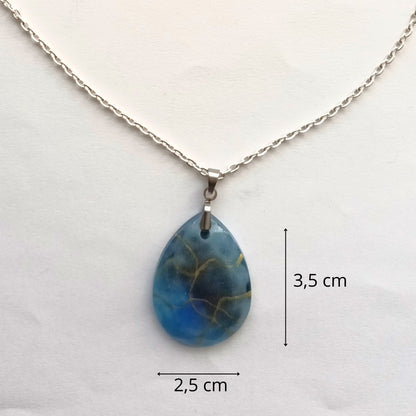 Pendentif Goutte Bleu Kintsugi Doré - Résine Artisanale avec Chaîne