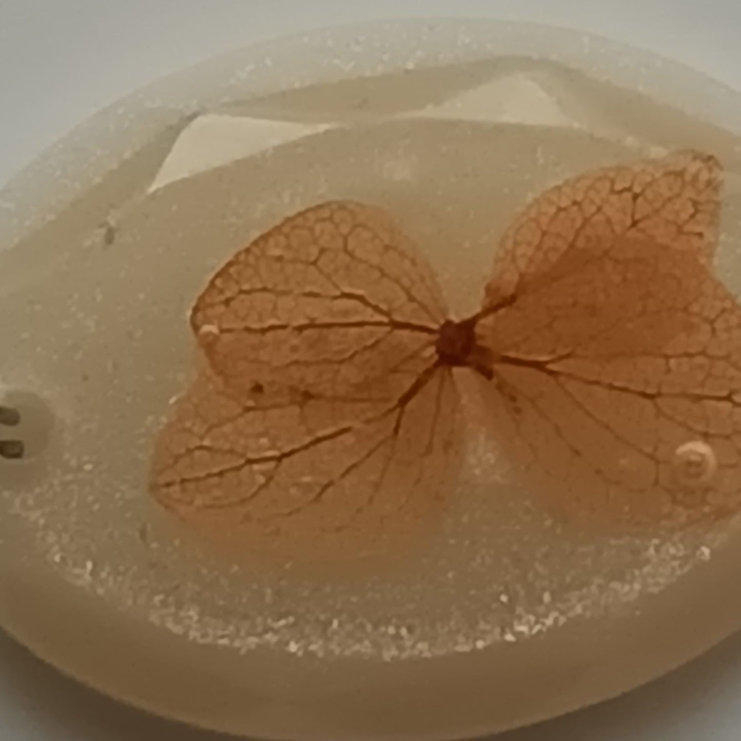 Collier pendentif résine fleur séchée nacré - Ovale mica nacré botanique - Bijou artisanal unique fait main