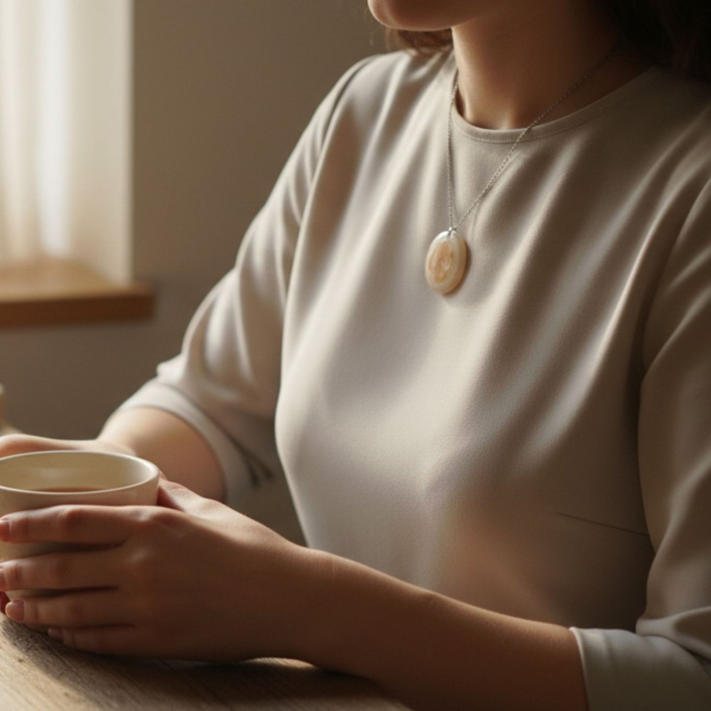 Collier pendentif résine fleur séchée nacré - Ovale mica nacré botanique - Bijou artisanal unique fait main