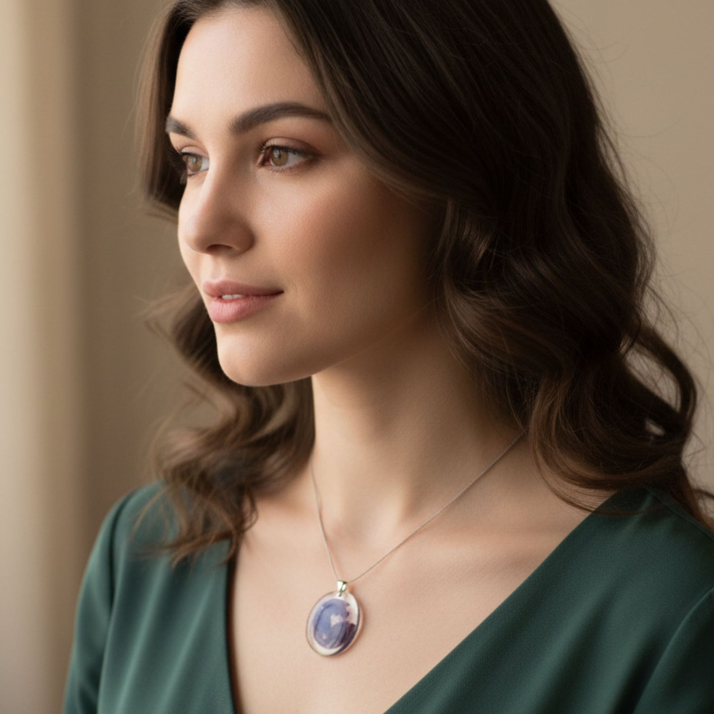 Pendentif résine violet pailleté transparent - Ovale géode améthyste sans chaîne - Bijou artisanal unique fait main