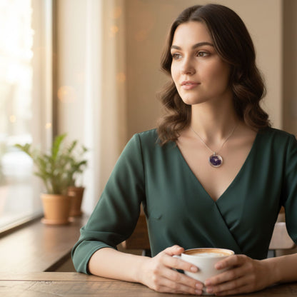 Pendentif résine violet pailleté transparent - Ovale géode améthyste sans chaîne - Bijou artisanal unique fait main