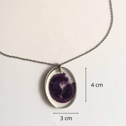 Pendentif résine violet pailleté transparent - Ovale géode améthyste sans chaîne - Bijou artisanal unique fait main