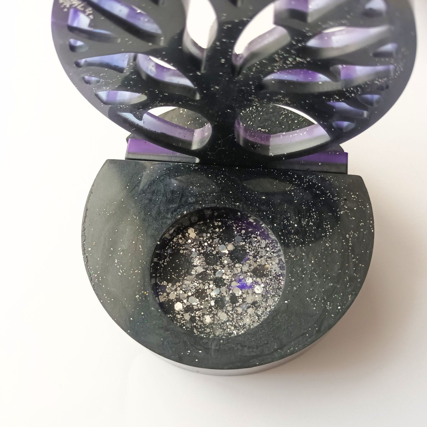 Photophore Arbre de Vie en Résine - Violet Profond & Paillettes Galaxie