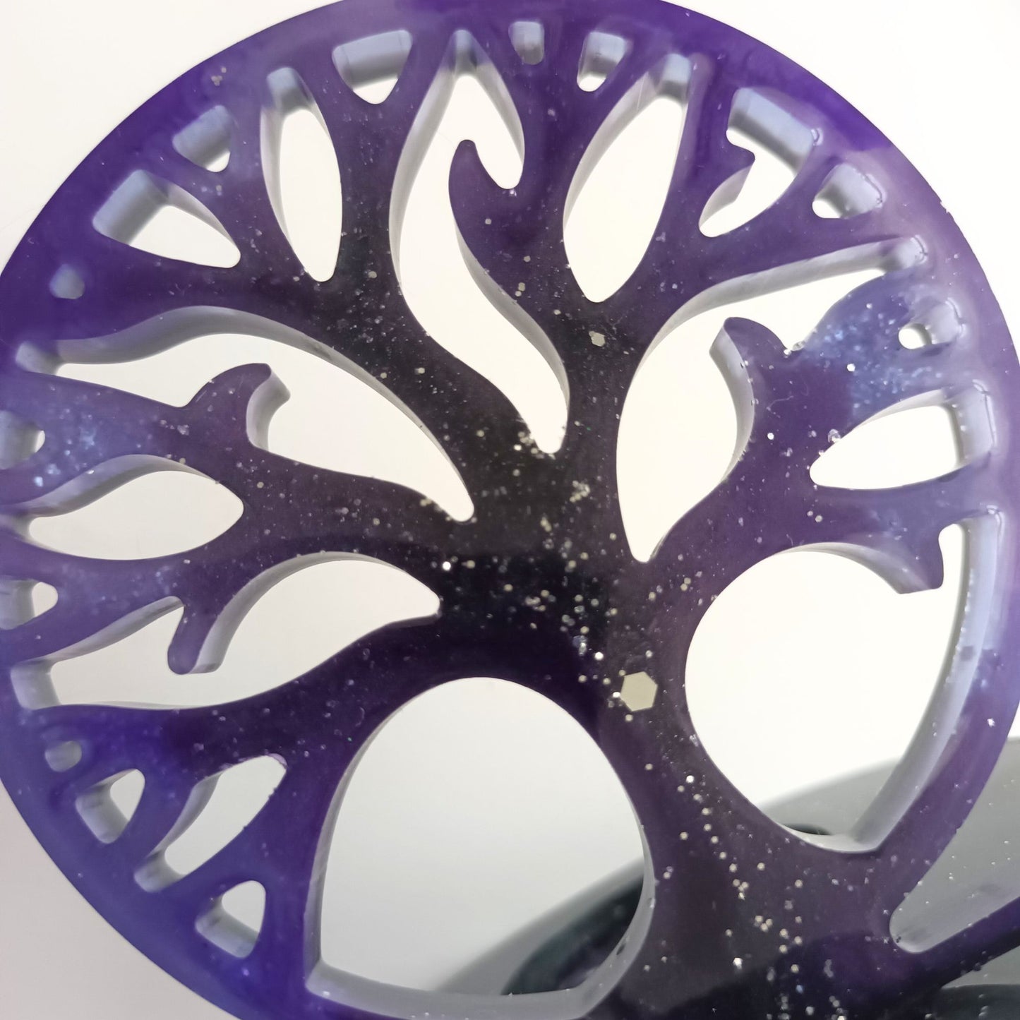 Photophore Arbre de Vie en Résine - Violet Profond & Paillettes Galaxie