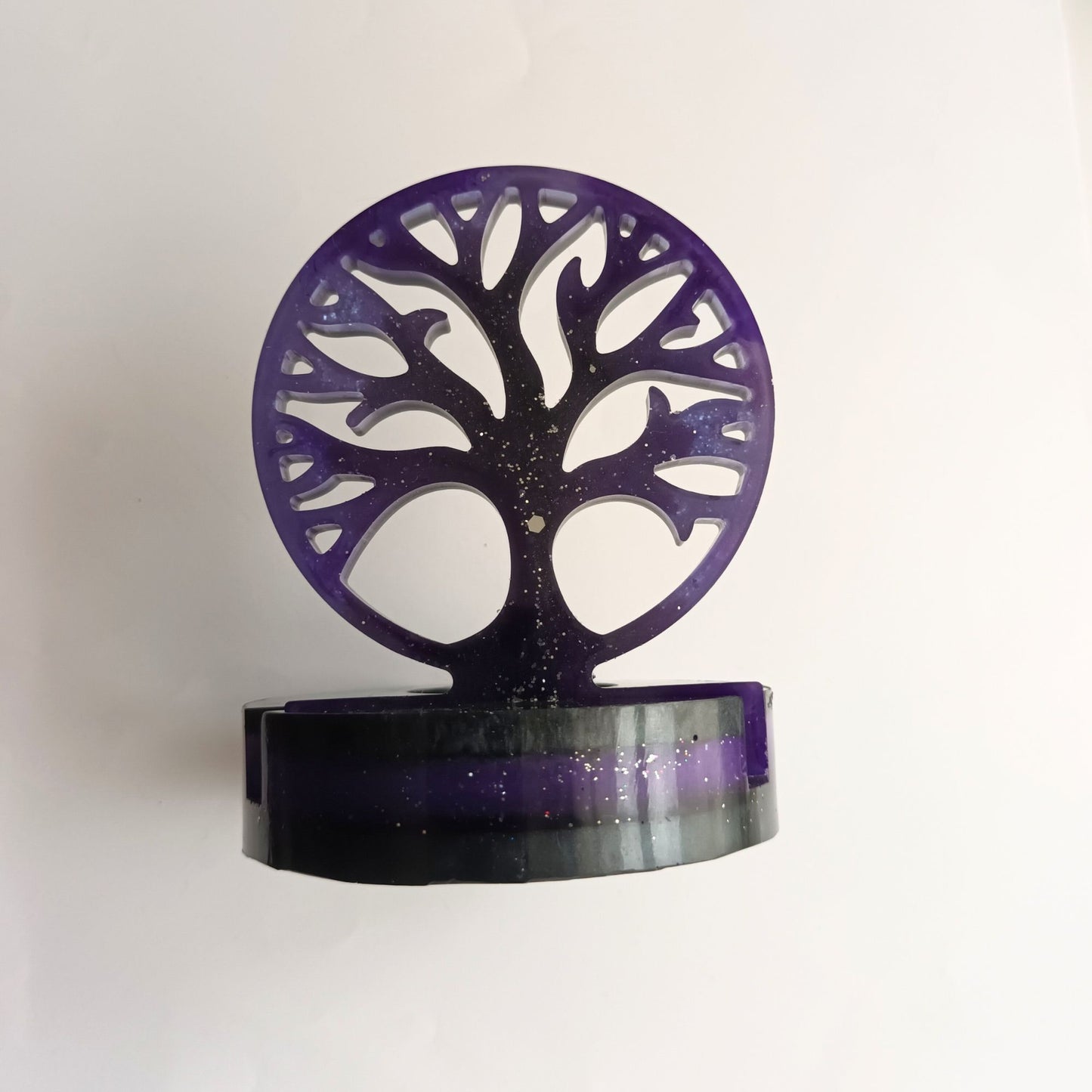 Photophore Arbre de Vie en Résine - Violet Profond & Paillettes Galaxie