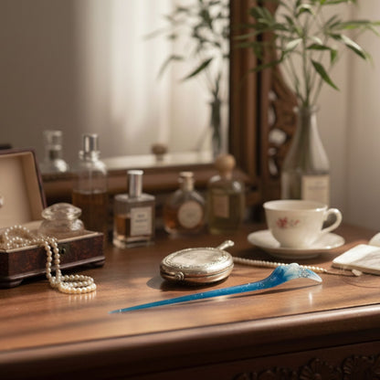 Bâton/Pic à Cheveux Vague Océan et Paillettes - Résine Fait Main