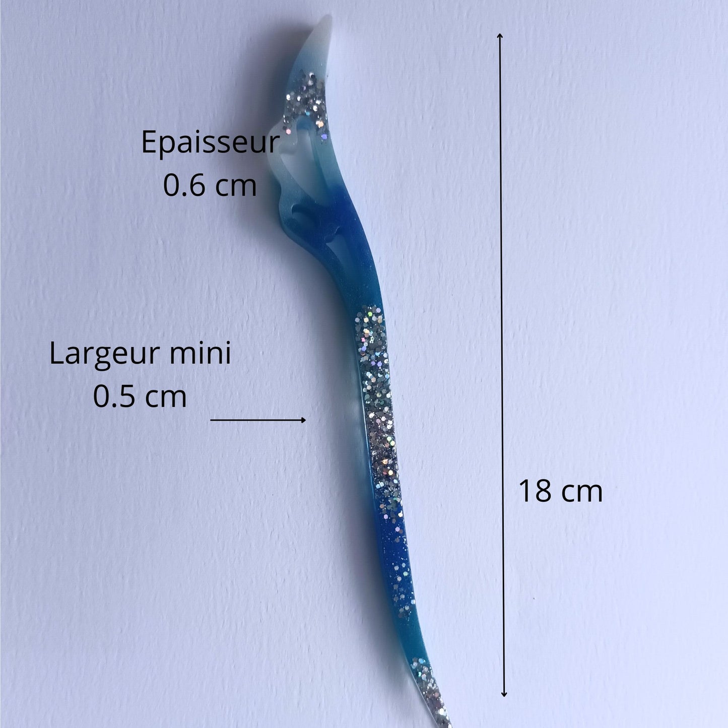 Bâton/Pic à Cheveux Vague Océan et Paillettes - Résine Fait Main