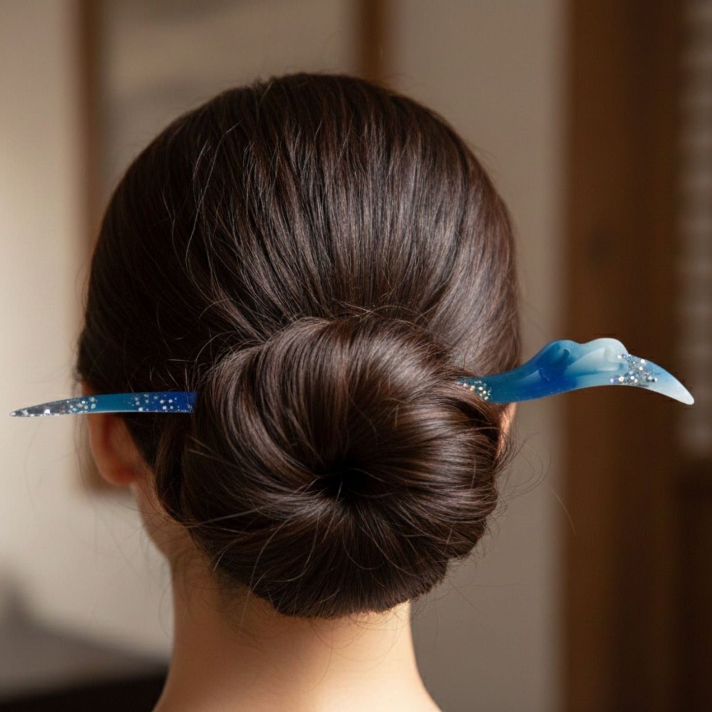 Bâton/Pic à Cheveux Vague Océan et Paillettes - Résine Fait Main