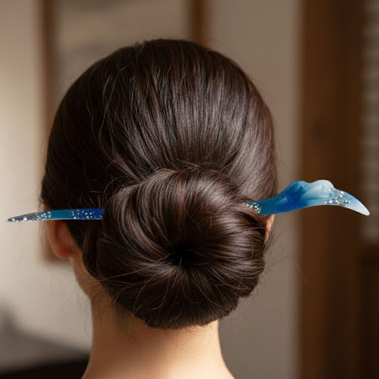 Bâton/Pic à Cheveux Vague Océan et Paillettes - Résine Fait Main