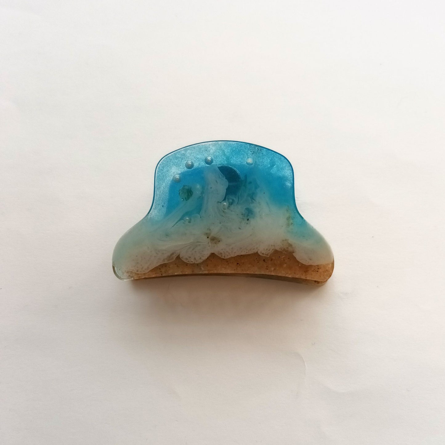 Grande Pince à Cheveux Crabe Vague Océan en Résine - Effet Plage 3D - Création Artisanale