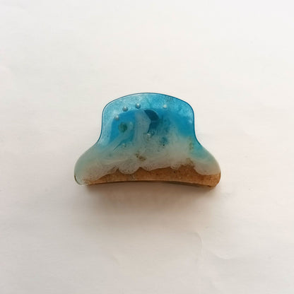 Grande Pince à Cheveux Crabe Vague Océan en Résine - Effet Plage 3D - Création Artisanale