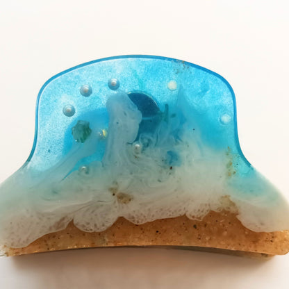Grande Pince à Cheveux Crabe Vague Océan en Résine - Effet Plage 3D - Création Artisanale